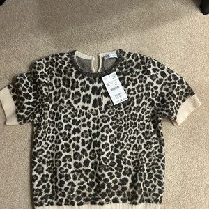 Zara womens Leopard Print Top - Brown and Cream